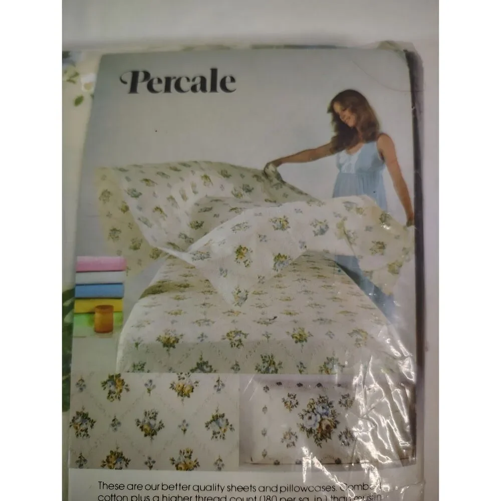 NOS Vtg Percale Eggshell Floral Fitted Sheet Full Size Montgomery Ward USA NEW
